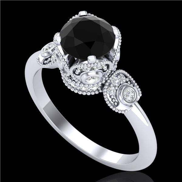 1.75 ctw Fancy Black Diamond Engagment Art Deco Ring 18k White Gold - REF-134K5Y