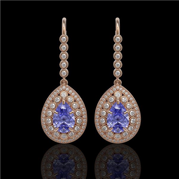 8.95 ctw Tanzanite & Diamond Victorian Earrings 14K Rose Gold - REF-345A5N