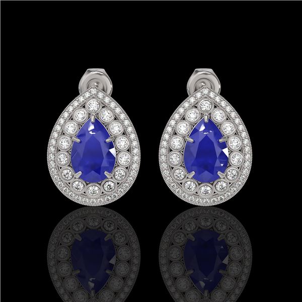 9.74 ctw Certified Sapphire & Diamond Victorian Earrings 14K White Gold - REF-247H5R