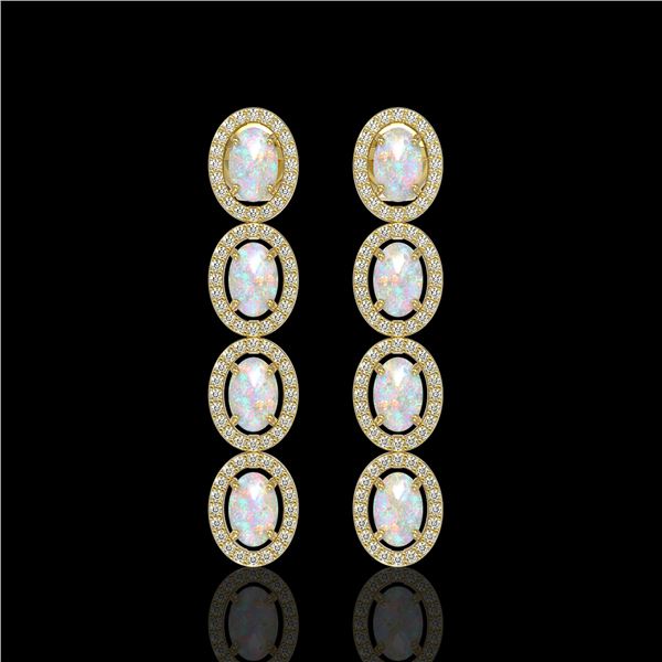 4.05 ctw Opal & Diamond Micro Pave Halo Earrings 10k Yellow Gold - REF-143A6N