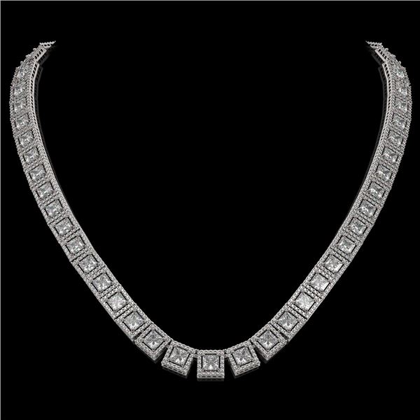36.30 ctw Princess Cut Diamond Micro Pave Necklace 18K White Gold - REF-4704H5R