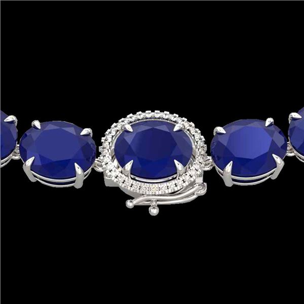 170 ctw Sapphire & VS/SI Diamond Halo Micro Necklace 14k White Gold - REF-890A9N