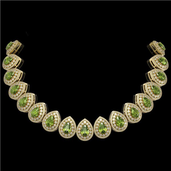 124.02 ctw Tourmaline & Diamond Victorian Necklace 14K Yellow Gold - REF-3955A5N