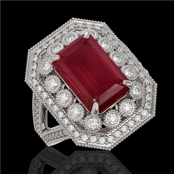 7.11 ctw Certified Ruby & Diamond Victorian Ring 14K White Gold - REF-171X5A