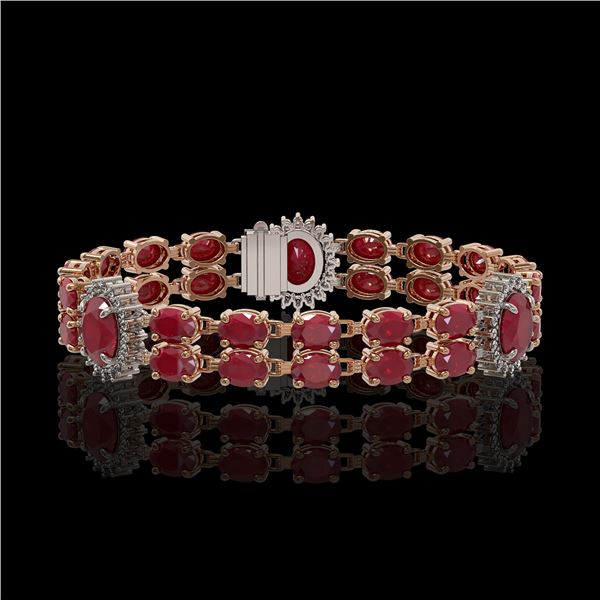 20.99 ctw Ruby & Diamond Bracelet 14K Rose Gold - REF-263X6A