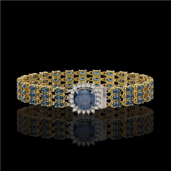29.89 ctw London Topaz & Diamond Bracelet 14K Yellow Gold - REF-281H8R