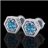 Image 1 : 1.07 ctw Fancy Intense Blue Diamond Art Deco Earrings 18k White Gold - REF-131W8H