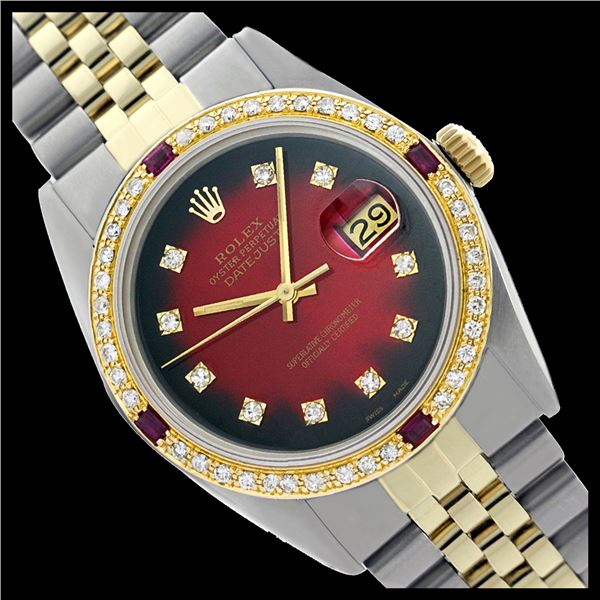Rolex Ladies Two Tone 14K Gold/SS, Diam Dial & Diam/Ruby Bezel, Sapphire Crystal