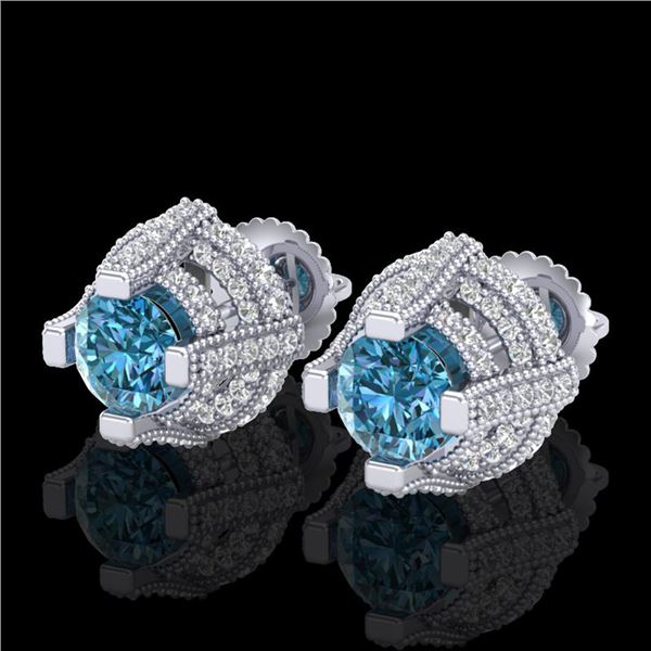 2.75 ctw Fancy Intense Blue Diamond Micro Pave Earrings 18k White Gold - REF-236R4K