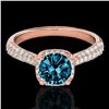 1.50 ctw SI Certified Fancy Blue Diamond Solitaire Halo Ring 10k Rose Gold - REF-133M2G