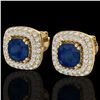 2.16 ctw Sapphire & Micro VS/SI Diamond Earrings Halo 18k Yellow Gold - REF-105K6Y