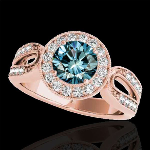 1.4 ctw SI Certified Fancy Blue Diamond Solitaire Halo Ring 10k Rose Gold - REF-130W6H