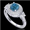 2.05 ctw Intense Blue Diamond Art Deco 3 Stone Ring 18k White Gold - REF-300M2G
