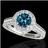 1.7 ctw SI Certified Fancy Blue Diamond Solitaire Halo Ring 10k White Gold - REF-177R3K
