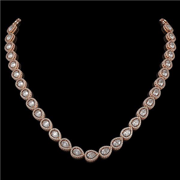 28.74 ctw Pear Cut Diamond Micro Pave Necklace 18K Rose Gold - REF-3951F8M