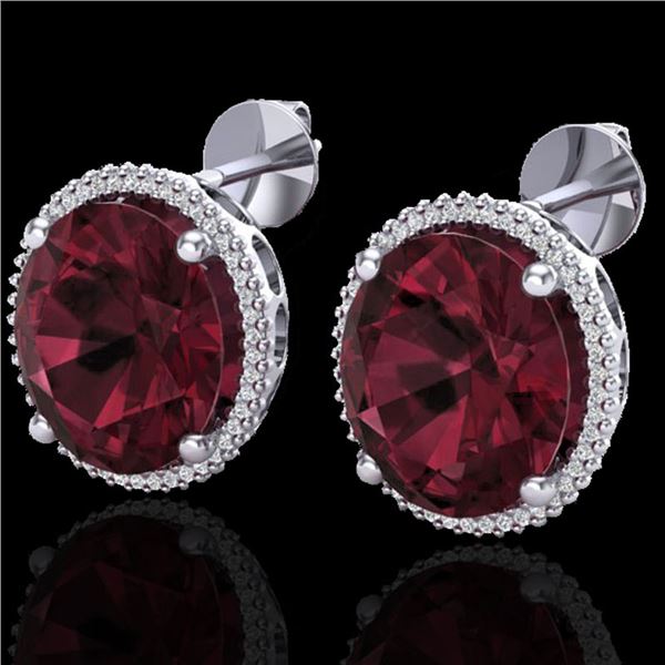 20 ctw Garnet & Micro Pave VS/SI Diamond Earrings 18k White Gold - REF-118X2A