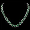 64.01 ctw Emerald & Diamond Micro Pave Halo Necklace 10k White Gold - REF-854X5A
