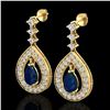 2.25 ctw Sapphire & Micro Pave VS/SI Diamond Earrings 14k Yellow Gold - REF-105N5F