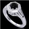 0.84 ctw Fancy Black Diamond Engagment Art Deco Ring 18k White Gold - REF-89H3R