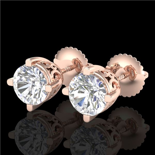 1.5 ctw VS/SI Diamond Solitaire Art Deco Stud Earrings 18k Rose Gold - REF-318H2R
