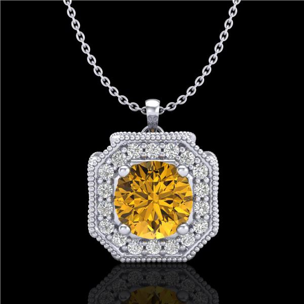 1.54 ctw Intense Fancy Yellow Diamond Art Deco Necklace 18k White Gold - REF-290M9G