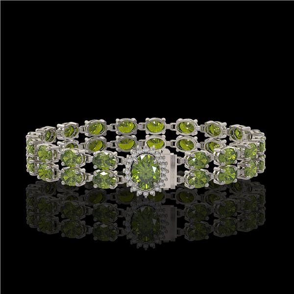 16.97 ctw Tourmaline & Diamond Bracelet 14K White Gold - REF-263X6A