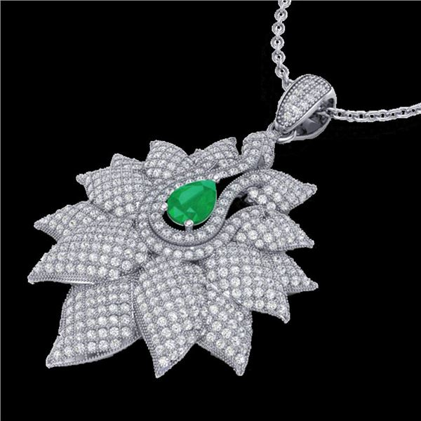 3 ctw Emerald & Micro VS/SI Diamond Designer Necklace 18k White Gold - REF-290R9K