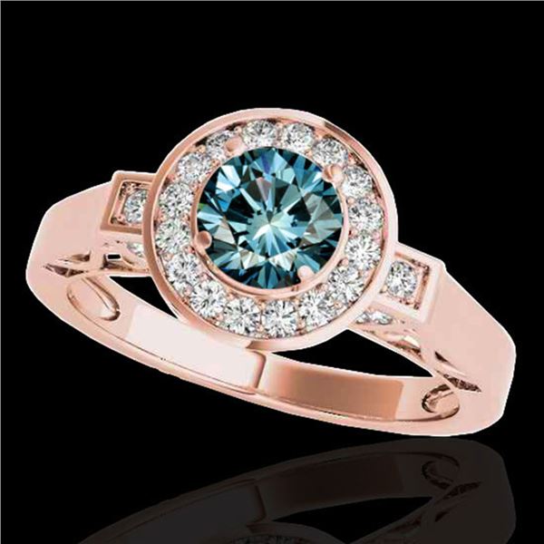 1.75 ctw SI Certified Fancy Blue Diamond Halo Ring 10k Rose Gold - REF-167M8G