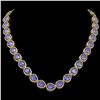 44.8 ctw Tanzanite & Diamond Micro Pave Halo Necklace 10k Yellow Gold - REF-1134M9G