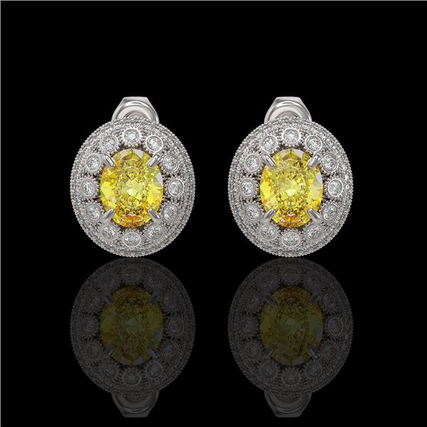 7.24 ctw Canary Citrine & Diamond Victorian Earrings 14K White Gold - REF-188H2R