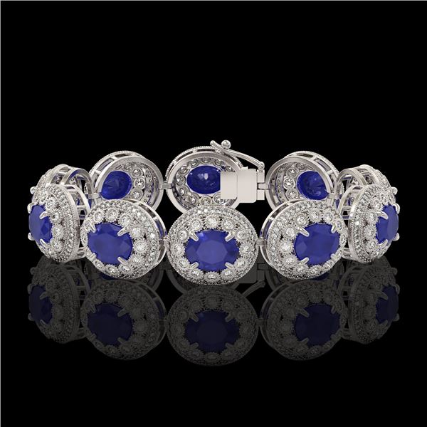 49.17 ctw Sapphire & Diamond Victorian Bracelet 14K White Gold - REF-1334A4N