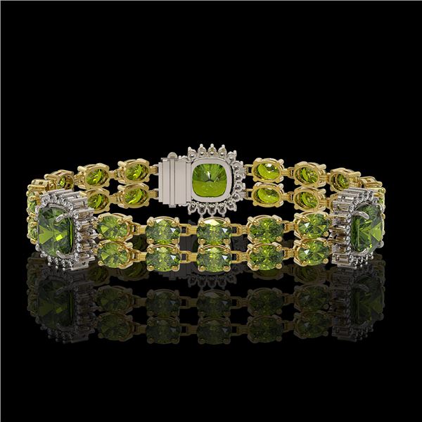 18.93 ctw Tourmaline & Diamond Bracelet 14K Yellow Gold - REF-314M8G