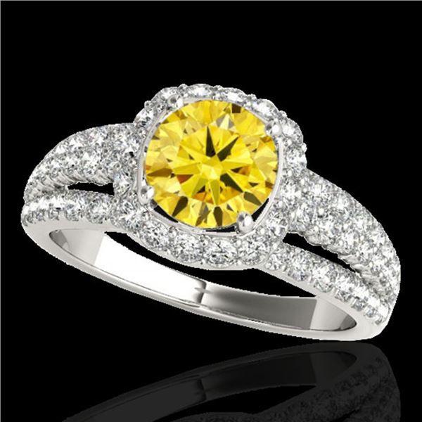 2.25 ctw Certified SI/I Fancy Intense Yellow Diamond Ring 10k White Gold - REF-237K3Y