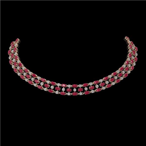 63.65 ctw Ruby & Diamond Necklace 10K Rose Gold - REF-618K2Y