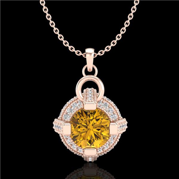 1.57 ctw Intense Fancy Yellow Diamond Micro Pave Necklace 18k Rose Gold - REF-209G3W