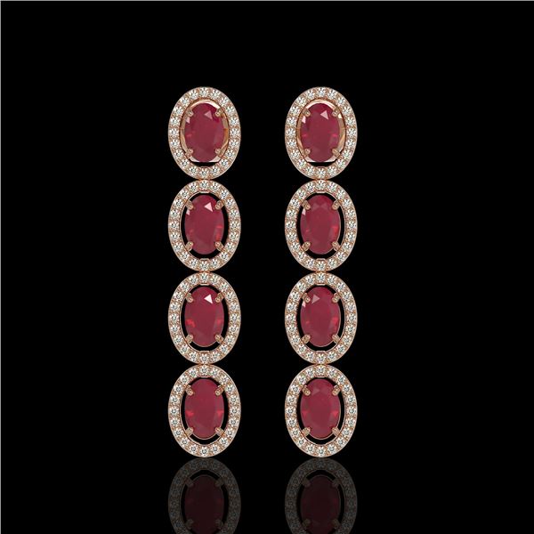 6.47 ctw Ruby & Diamond Micro Pave Halo Earrings 10k Rose Gold - REF-143F6M