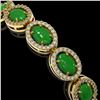 Image 3 : 15.20 ctw Jade & Diamond Micro Pave Halo Bracelet 10k Yellow Gold - REF-278M2G