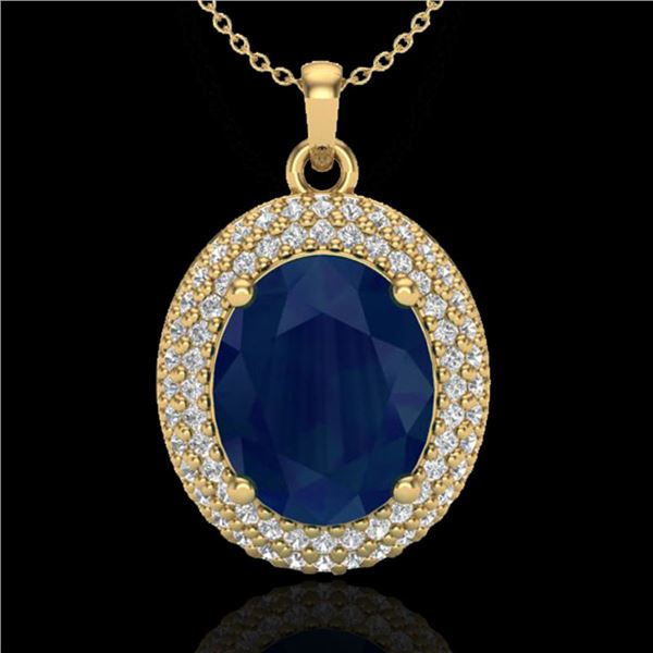 4.50 ctw Sapphire & Micro Pave VS/SI Diamond Necklace 18k Yellow Gold - REF-120R9K