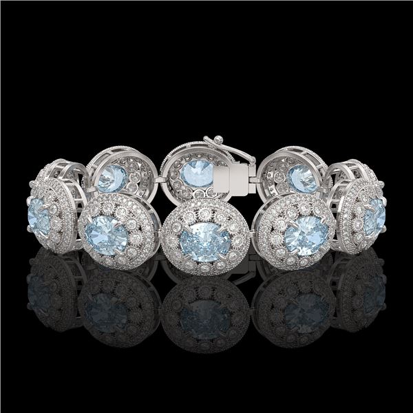 39.82 ctw Aquamarine & Diamond Victorian Bracelet 14K White Gold - REF-1218N2F