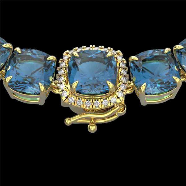 87 ctw London Blue Topaz & Diamond Micro Necklace 14k Yellow Gold - REF-317Y6X