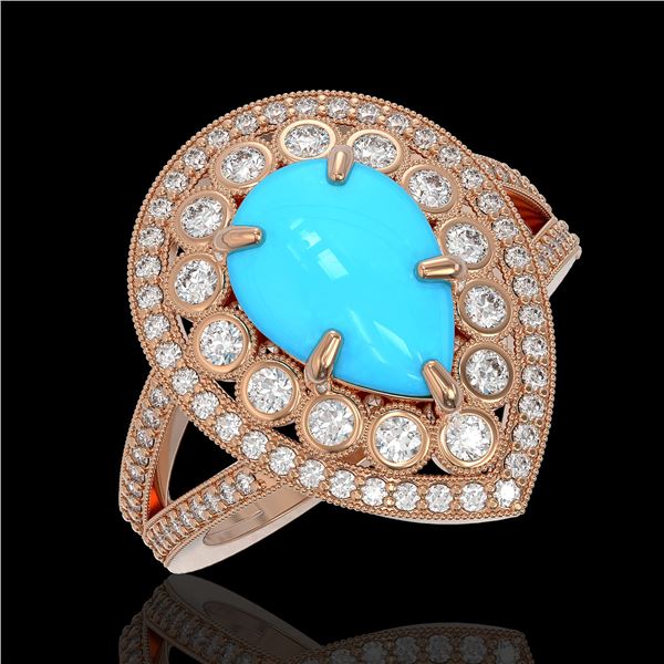 4.02 ctw Turquoise & Diamond Victorian Ring 14K Rose Gold - REF-123G6W