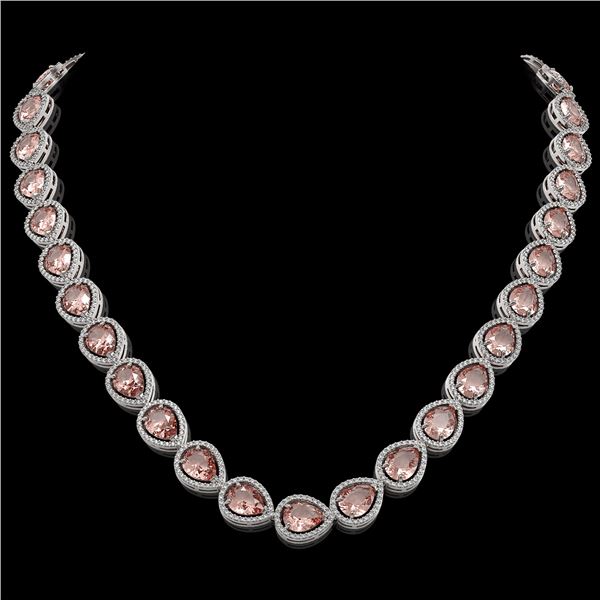 41.6 ctw Morganite & Diamond Micro Pave Halo Necklace 10k White Gold - REF-1024W4H