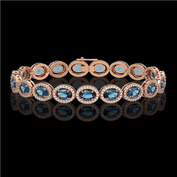 14.82 ctw London Topaz & Diamond Micro Pave Halo Bracelet 10k Rose Gold - REF-263K6Y