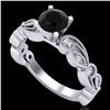 1.01 ctw Fancy Black Diamond Engagment Art Deco Ring 18k White Gold - REF-87Y3X