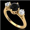 1.51 ctw Fancy Black Diamond Art Deco 3 Stone Ring 18k Yellow Gold - REF-134A5N