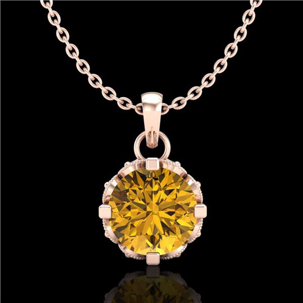 0.85 ctw Intense Fancy Yellow Diamond Art Deco Necklace 18k Rose Gold - REF-109Y3X