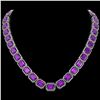 76.69 ctw Amethyst & Diamond Micro Pave Halo Necklace 10k White Gold - REF-711A3N