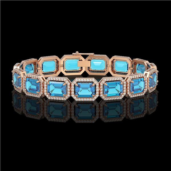 35.61 ctw Swiss Topaz & Diamond Micro Pave Halo Bracelet 10k Rose Gold - REF-337H3R