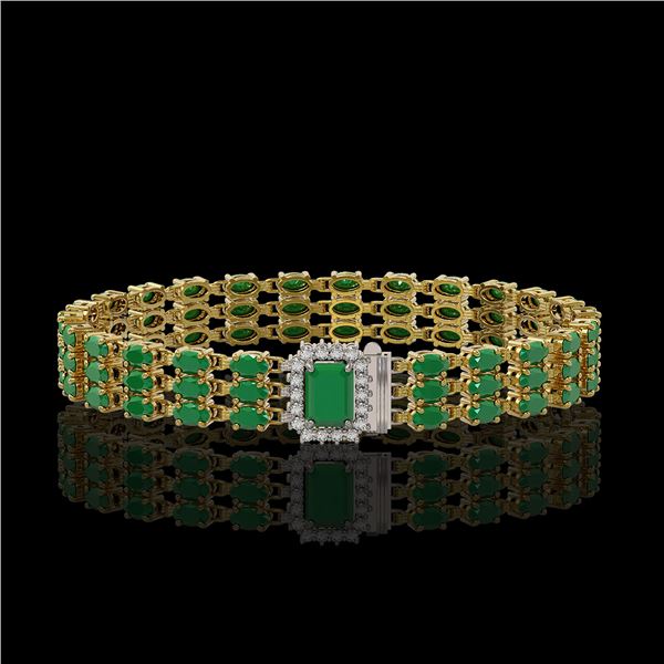 28.74 ctw Emerald & Diamond Bracelet 14K Yellow Gold - REF-318H2R