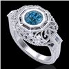 1.13 ctw Fancy Intense Blue Diamond Art Deco Ring 18k White Gold - REF-240X2A